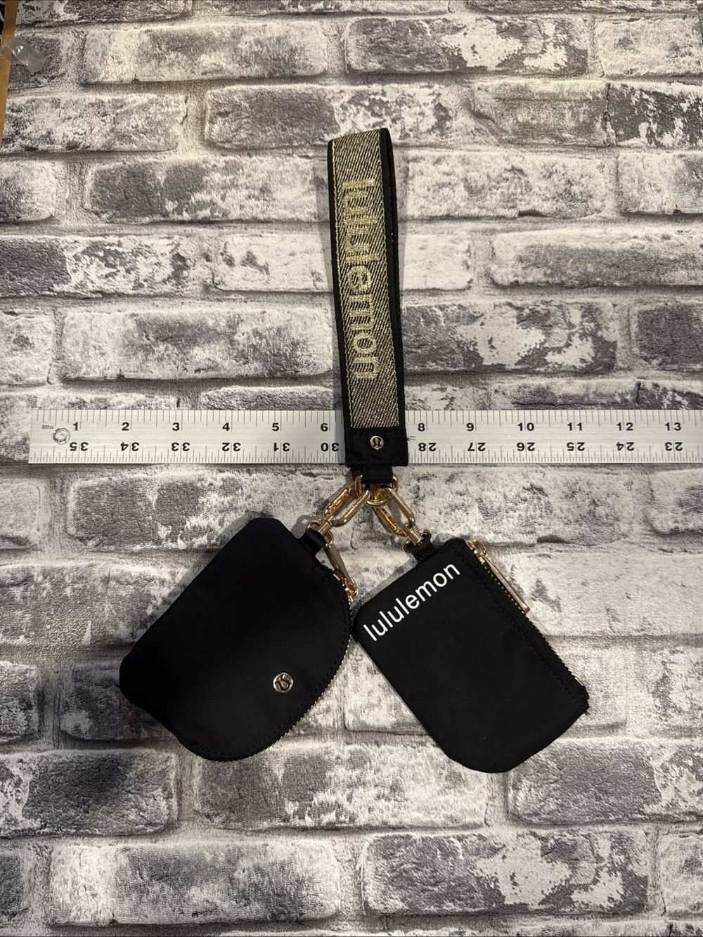 lululemon Black/Gold 2-Piece Dual Pouch Wristlet Organizer Set w/Detachable Logo